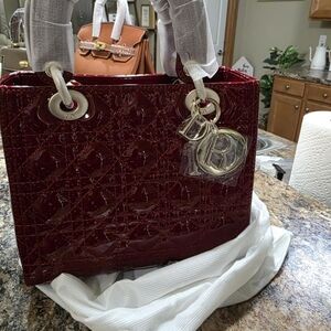 Dior Deep Red Patent Leather Tote